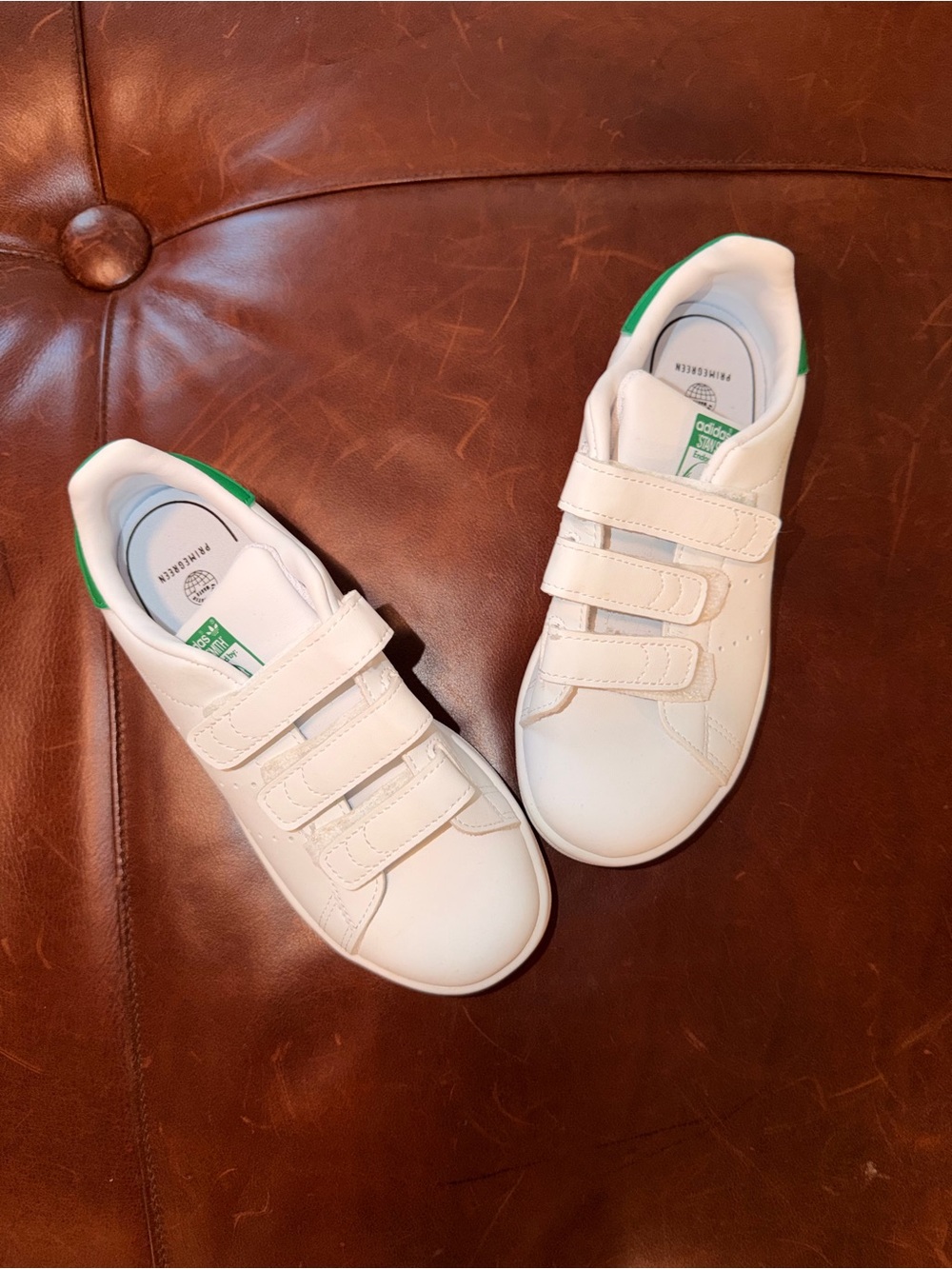 adidas Kids White Sneakers with Green Heel Tabs